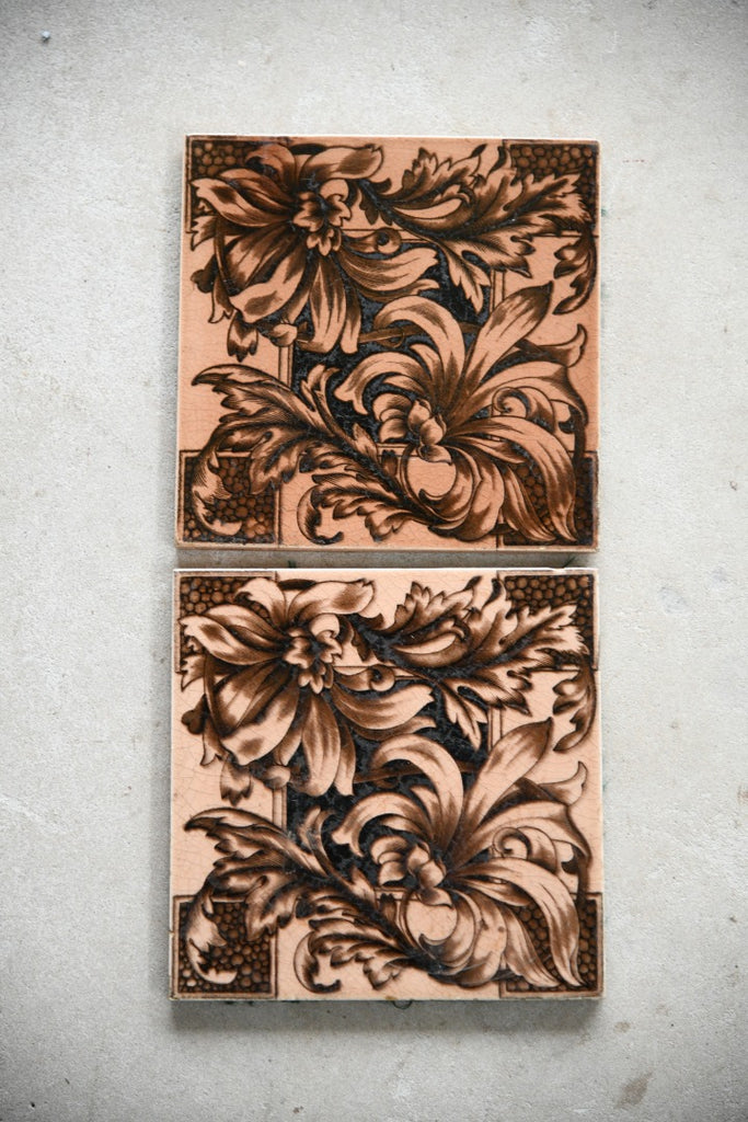 Pair Victorian Floral Tiles
