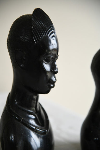 Pair Carved Ebony Busts