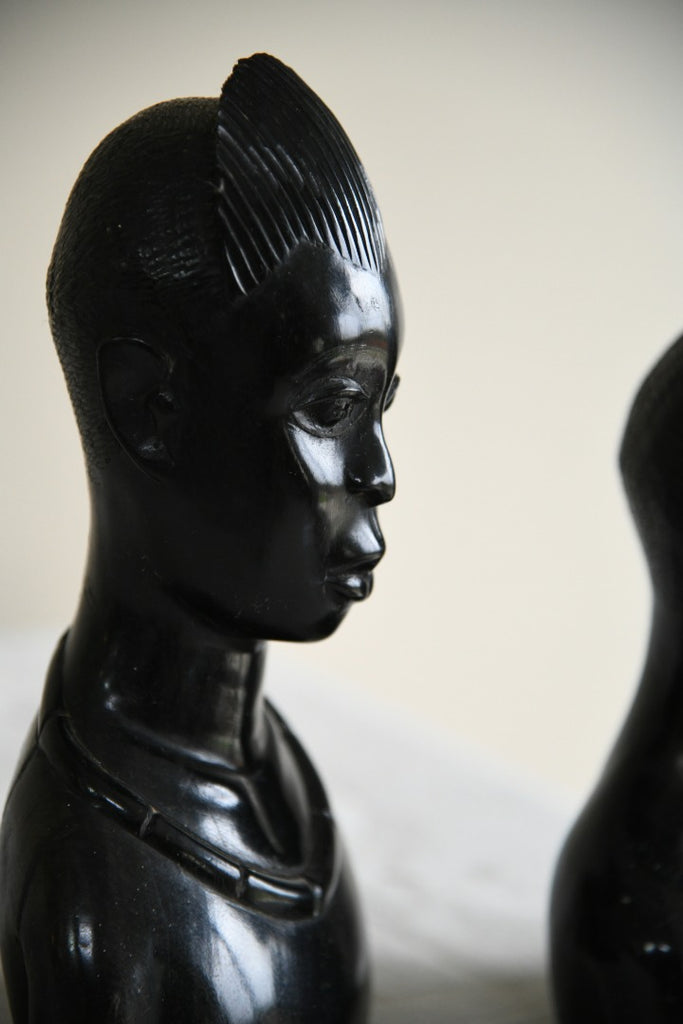 Pair Carved Ebony Busts