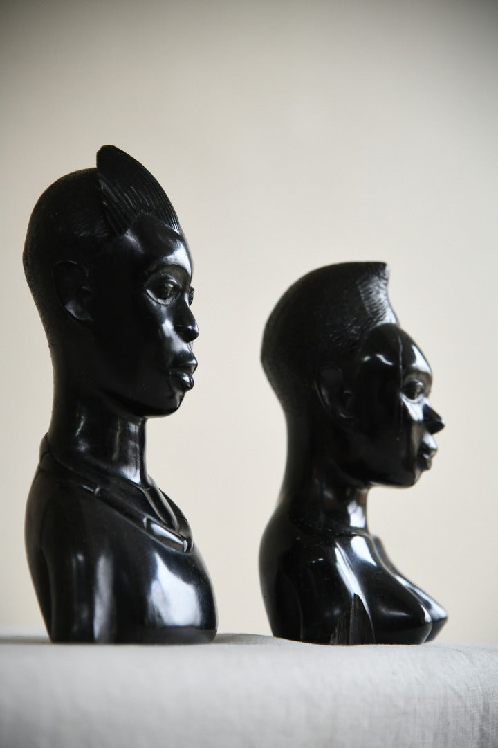 Pair Carved Ebony Busts