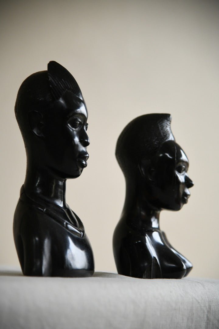 Pair Carved Ebony Busts