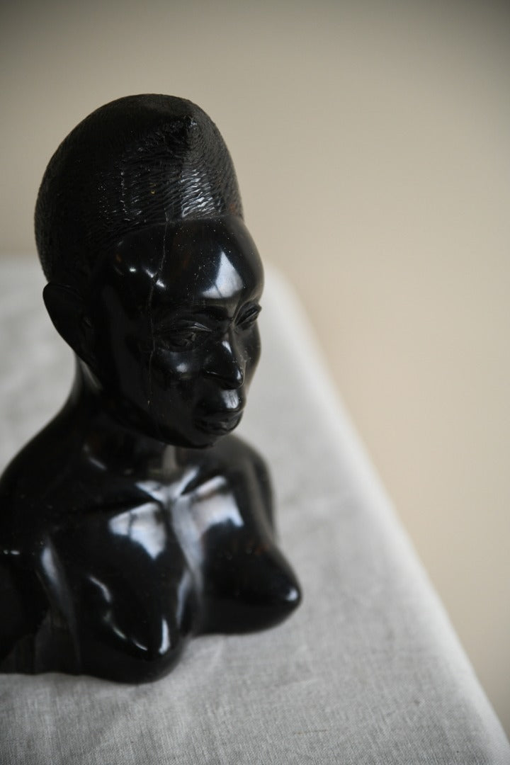 Pair Carved Ebony Busts