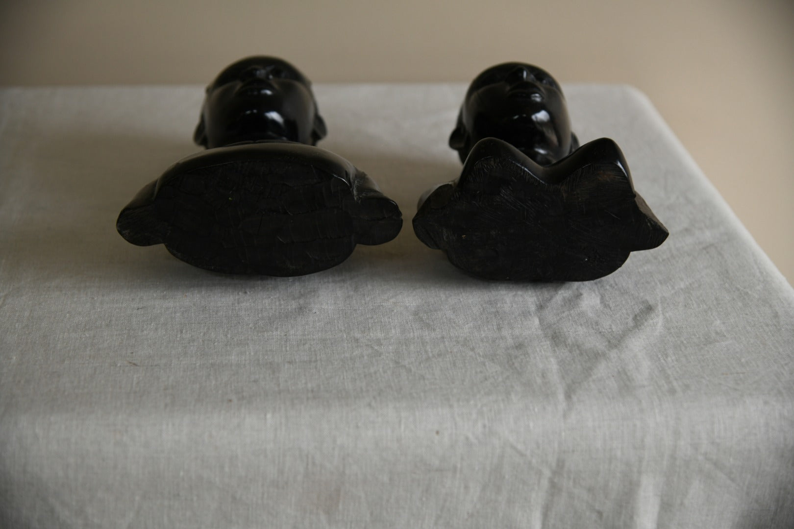 Pair Carved Ebony Busts