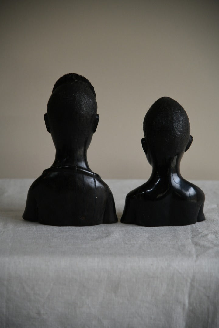 Pair Carved Ebony Busts