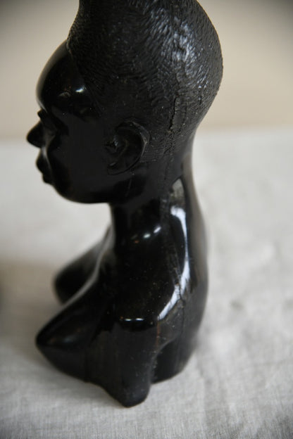 Pair Carved Ebony Busts