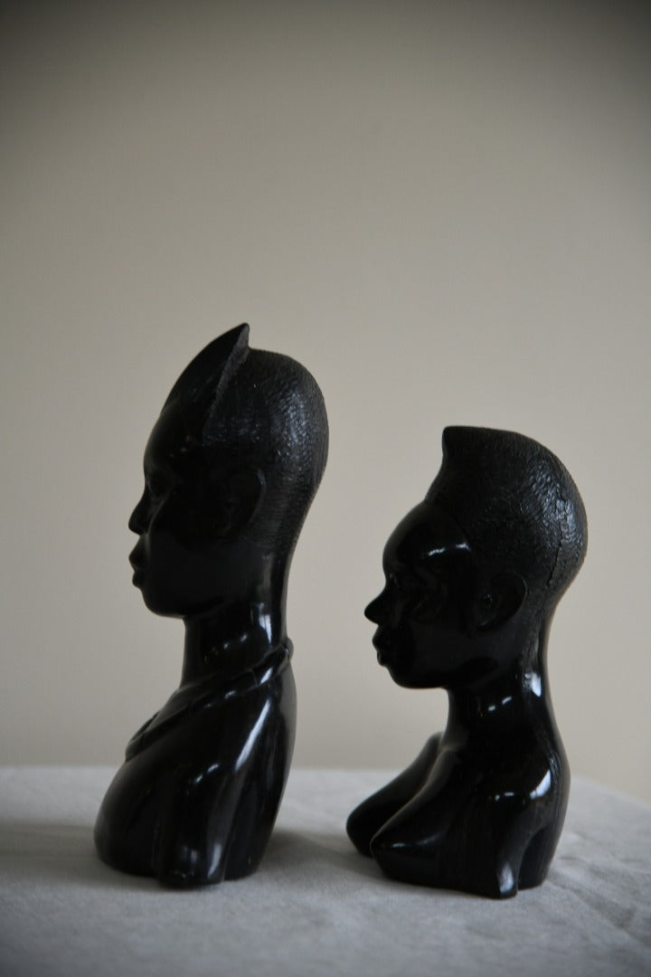 Pair Carved Ebony Busts