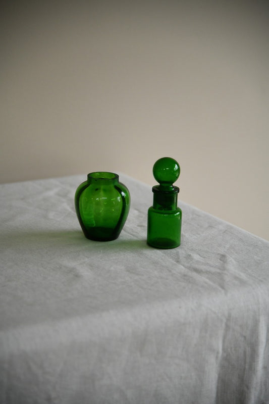 Green Glass Pot & Bottle