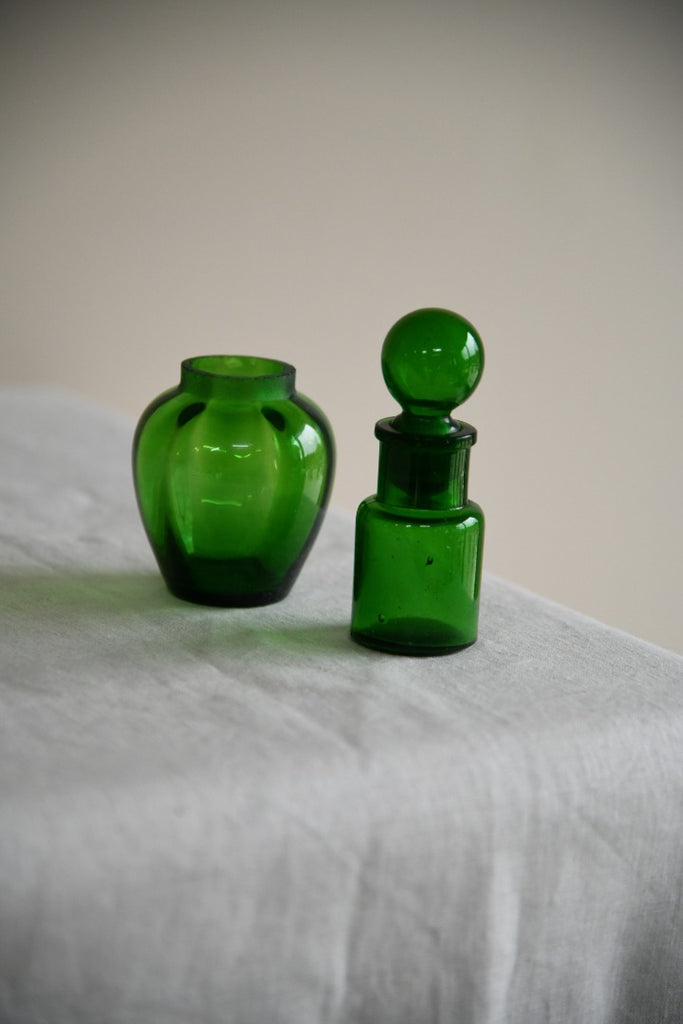 Green Glass Pot & Bottle