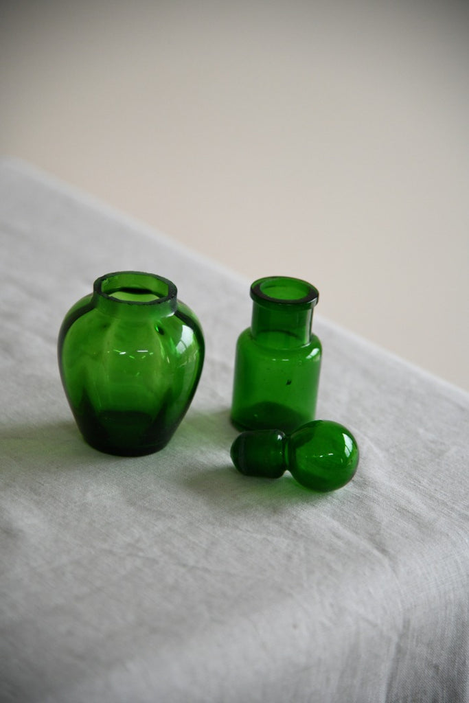 Green Glass Pot & Bottle