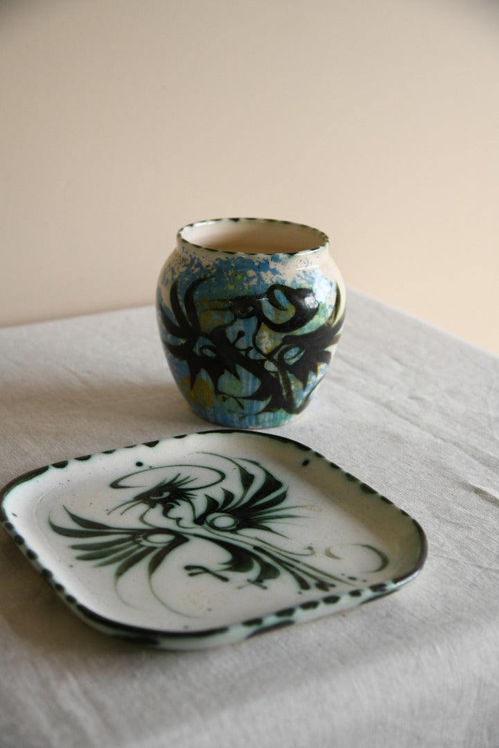 Celtic Pottery Vase & Tray