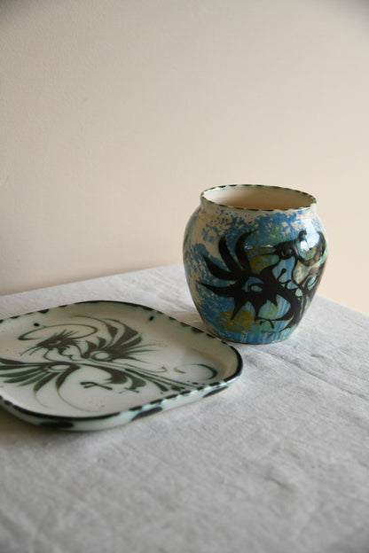 Celtic Pottery Vase & Tray