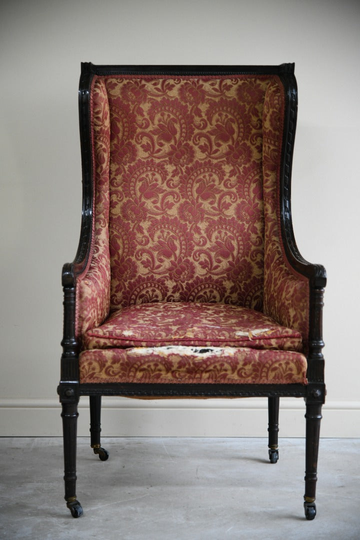 Antique Upholstered Wing Back Armchair