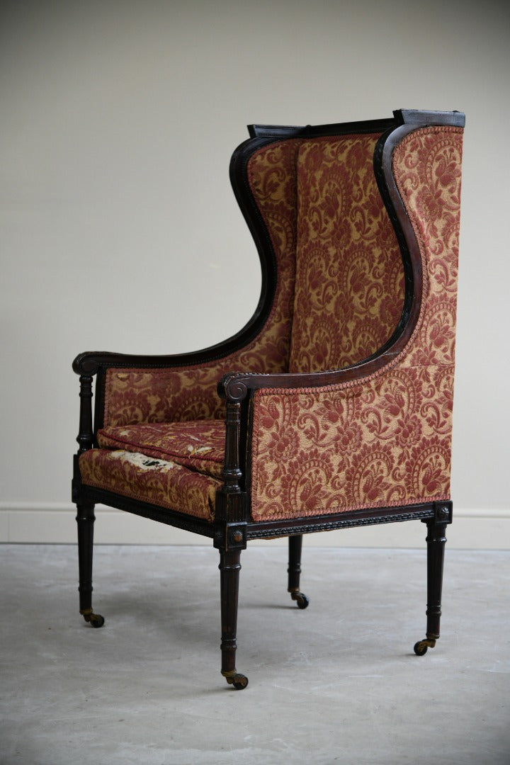 Antique Upholstered Wing Back Armchair