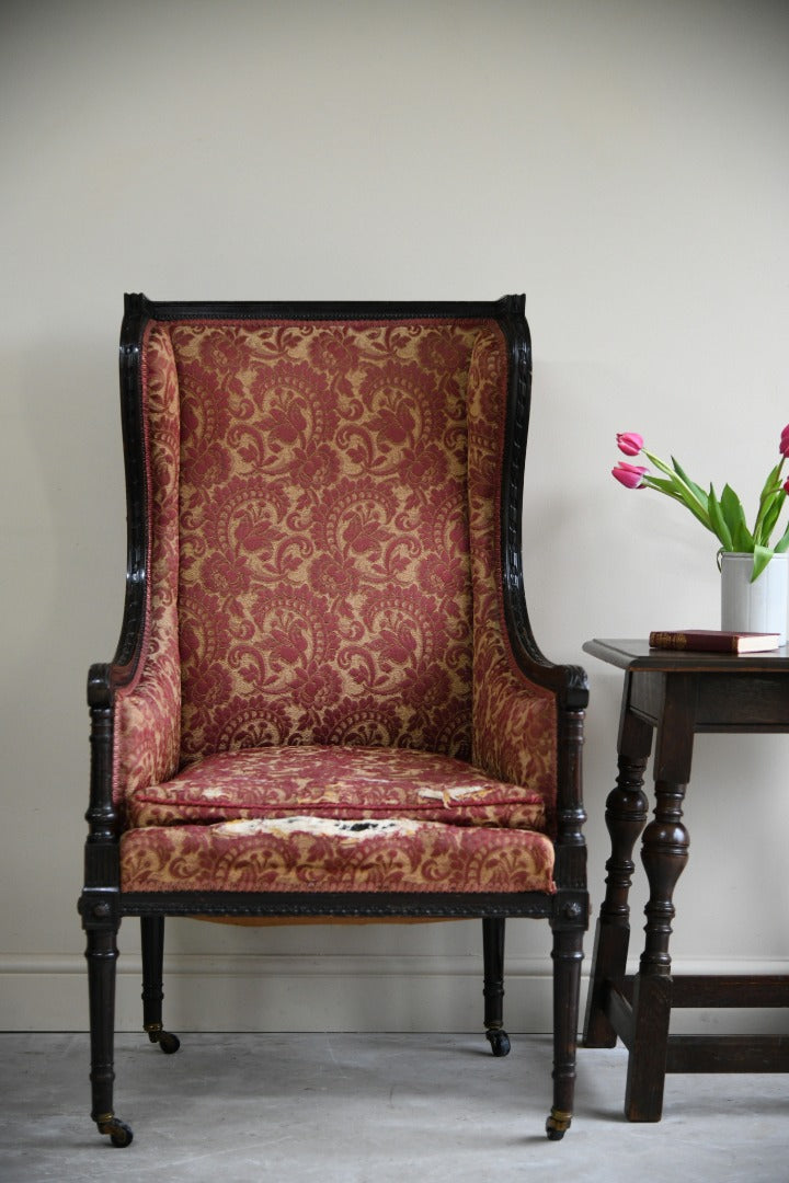 Antique Upholstered Wing Back Armchair