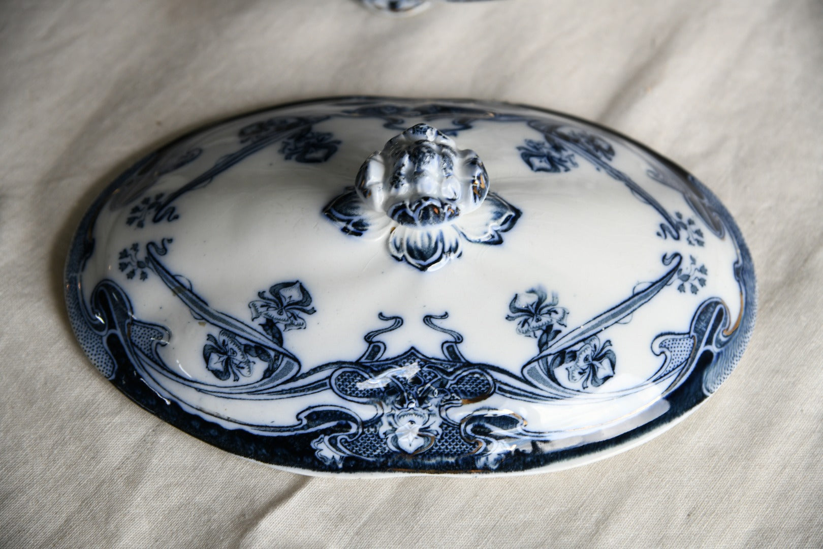 Burslem Iris Blue & White Tureen