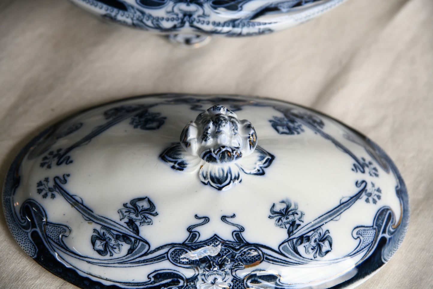 Burslem Iris Blue & White Tureen