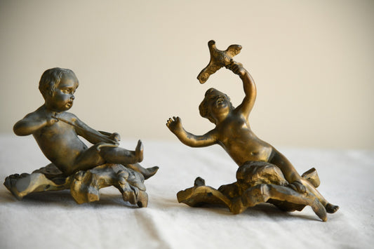 Pair Continental Bronze Cherubs