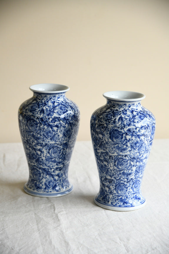 Pair Large Blue & White Vase