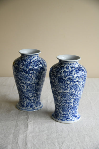 Pair Large Blue & White Vase