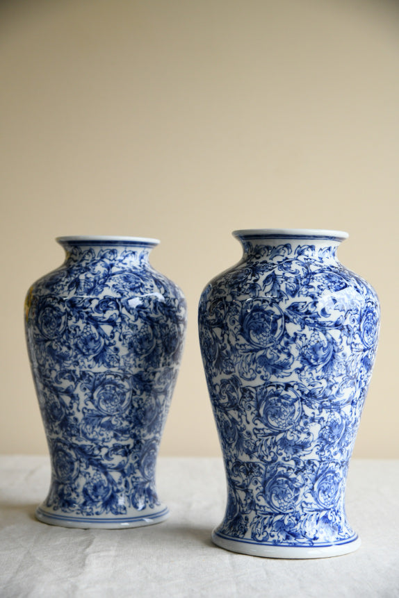 Pair Large Blue & White Vase