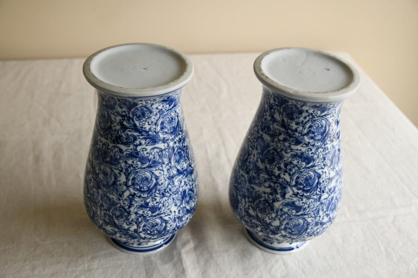 Pair Large Blue & White Vase