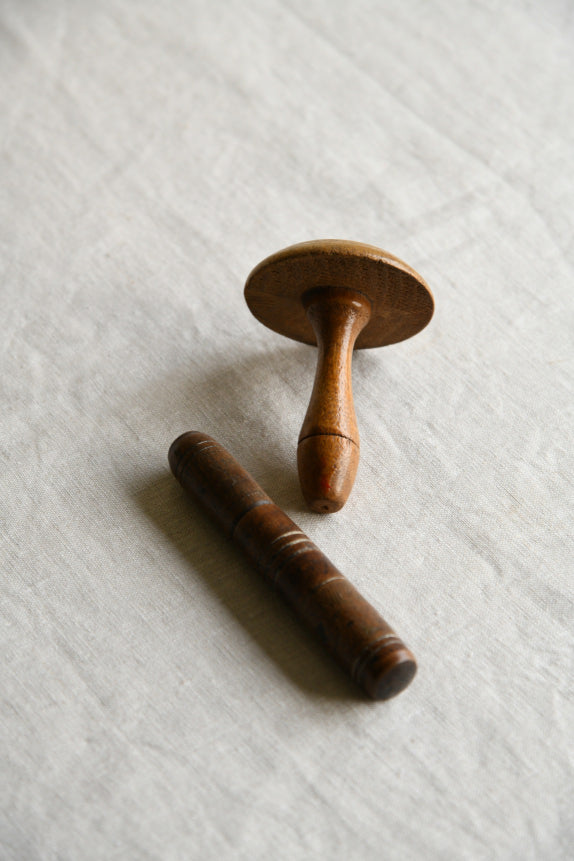 Antique Oak Needle Case & Darning Mushroom