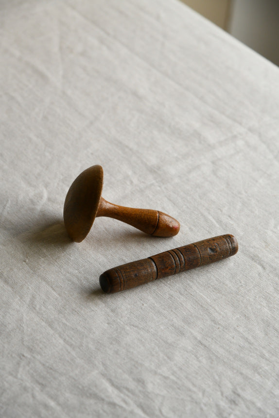 Antique Oak Needle Case & Darning Mushroom