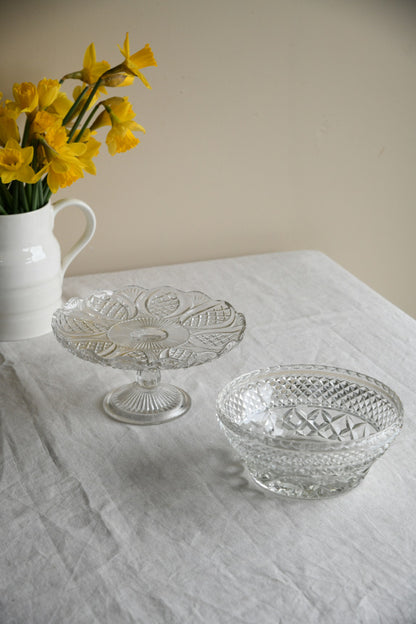 Vintage Glass Cake Stand & Bowl