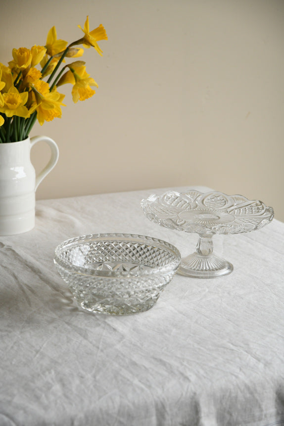 Vintage Glass Cake Stand & Bowl