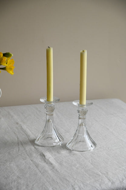 Pair Vintage Glass Candlesticks