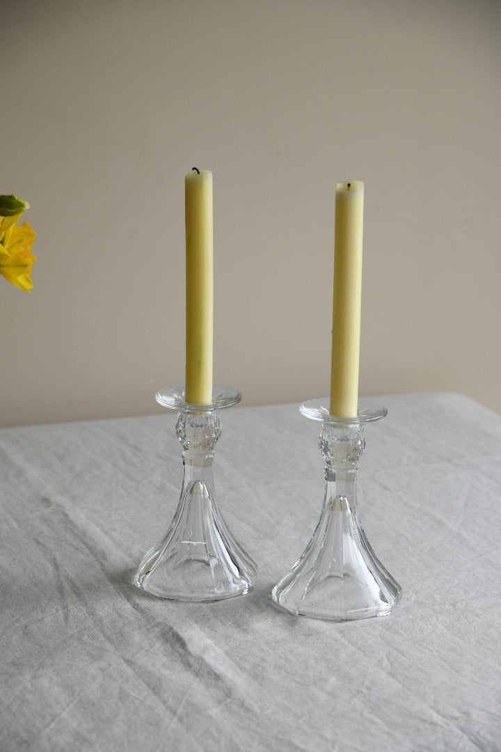 Pair Vintage Glass Candlesticks