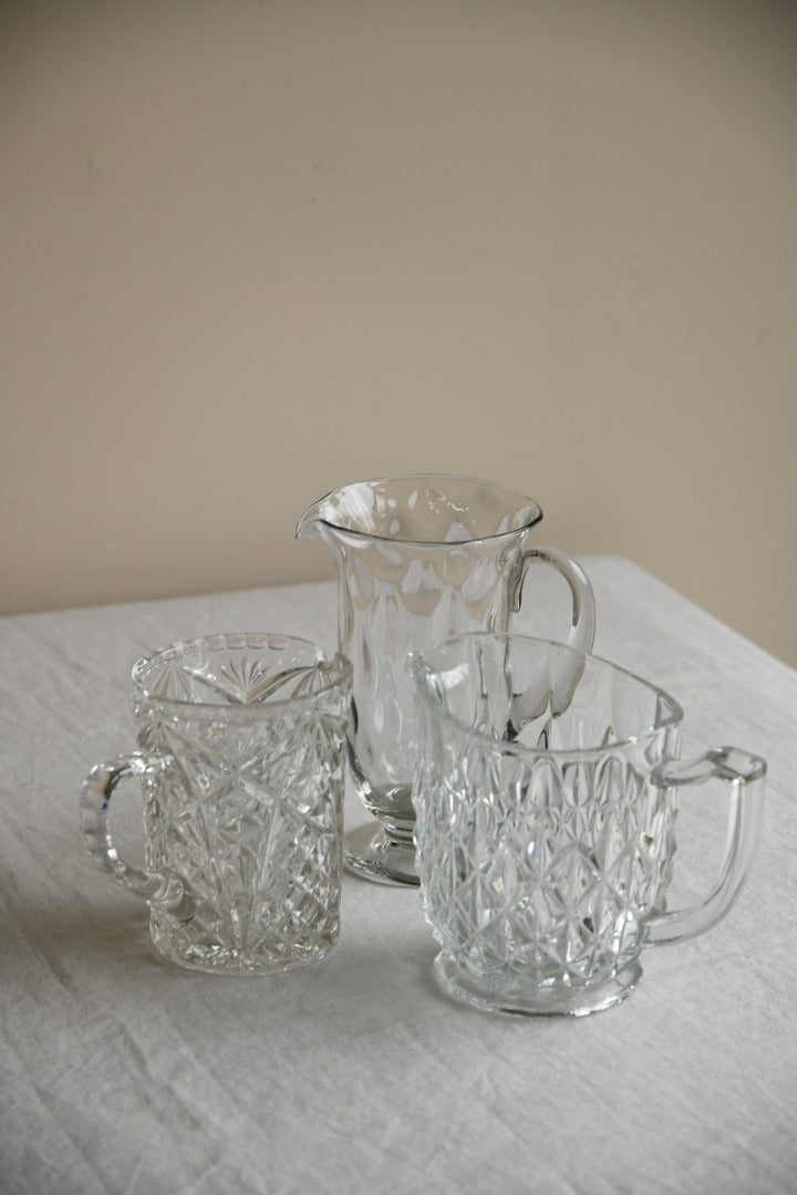 3 Vintage Clear Glass Jugs