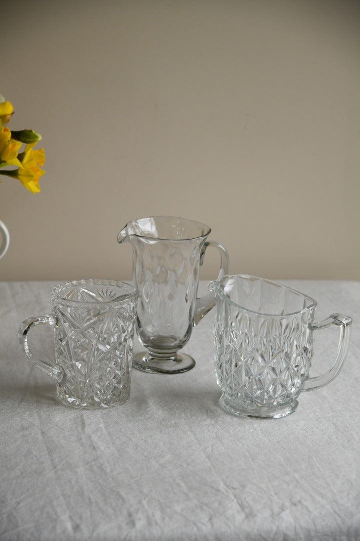 3 Vintage Clear Glass Jugs