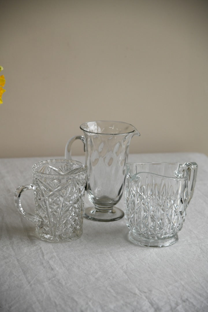 3 Vintage Clear Glass Jugs