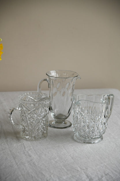 3 Vintage Clear Glass Jugs