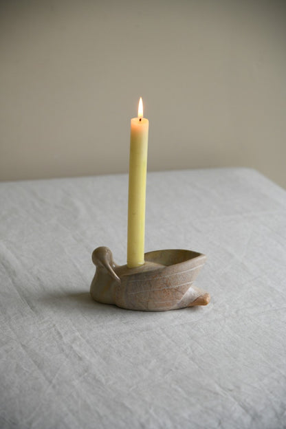 Carved Stone Bird Candle Holder