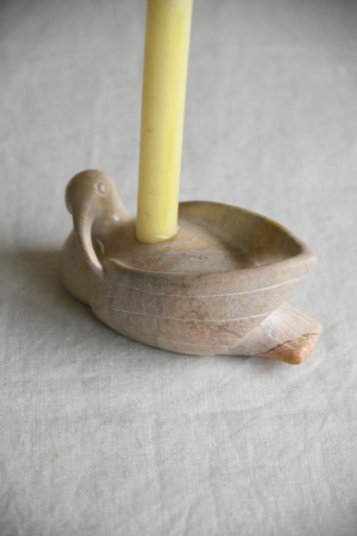 Carved Stone Bird Candle Holder