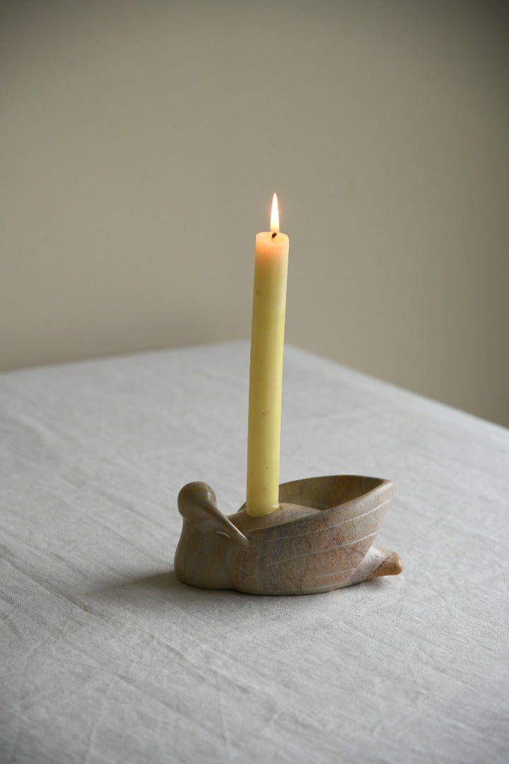 Carved Stone Bird Candle Holder