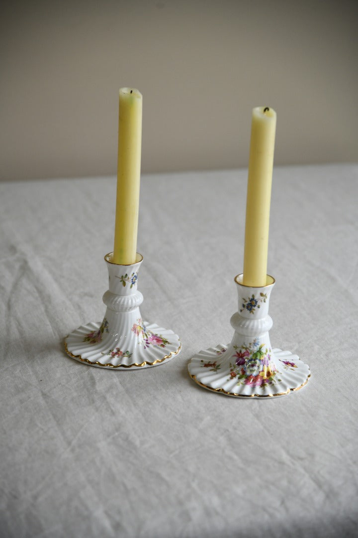 Pair Vintage Hammersley Floral China Candlesticks