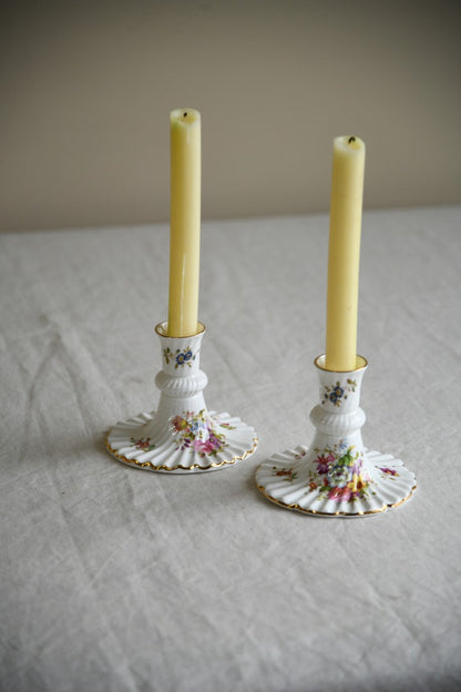 Pair Vintage Hammersley Floral China Candlesticks