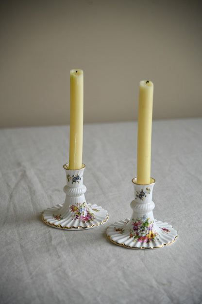 Pair Vintage Hammersley Floral China Candlesticks