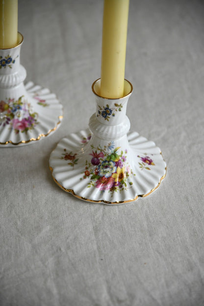 Pair Vintage Hammersley Floral China Candlesticks