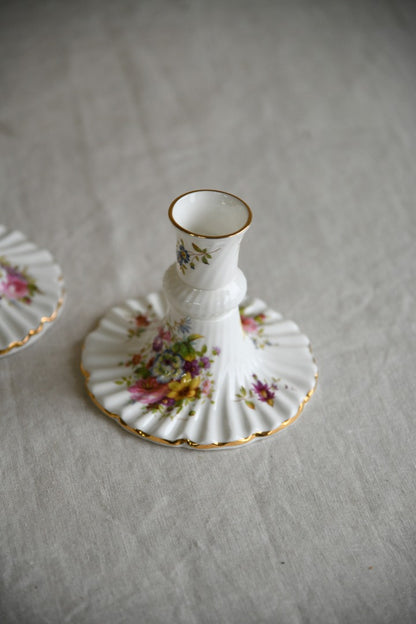 Pair Vintage Hammersley Floral China Candlesticks