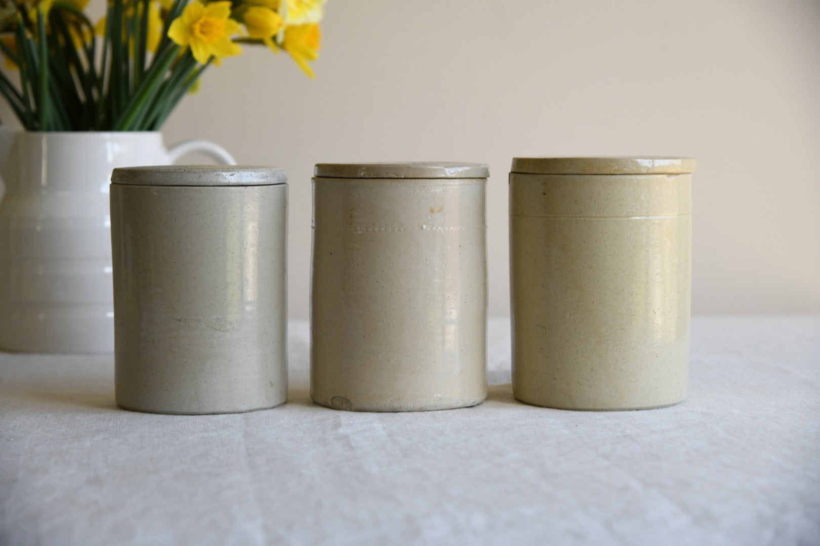 3 Vintage Lidded Stoneware Jars