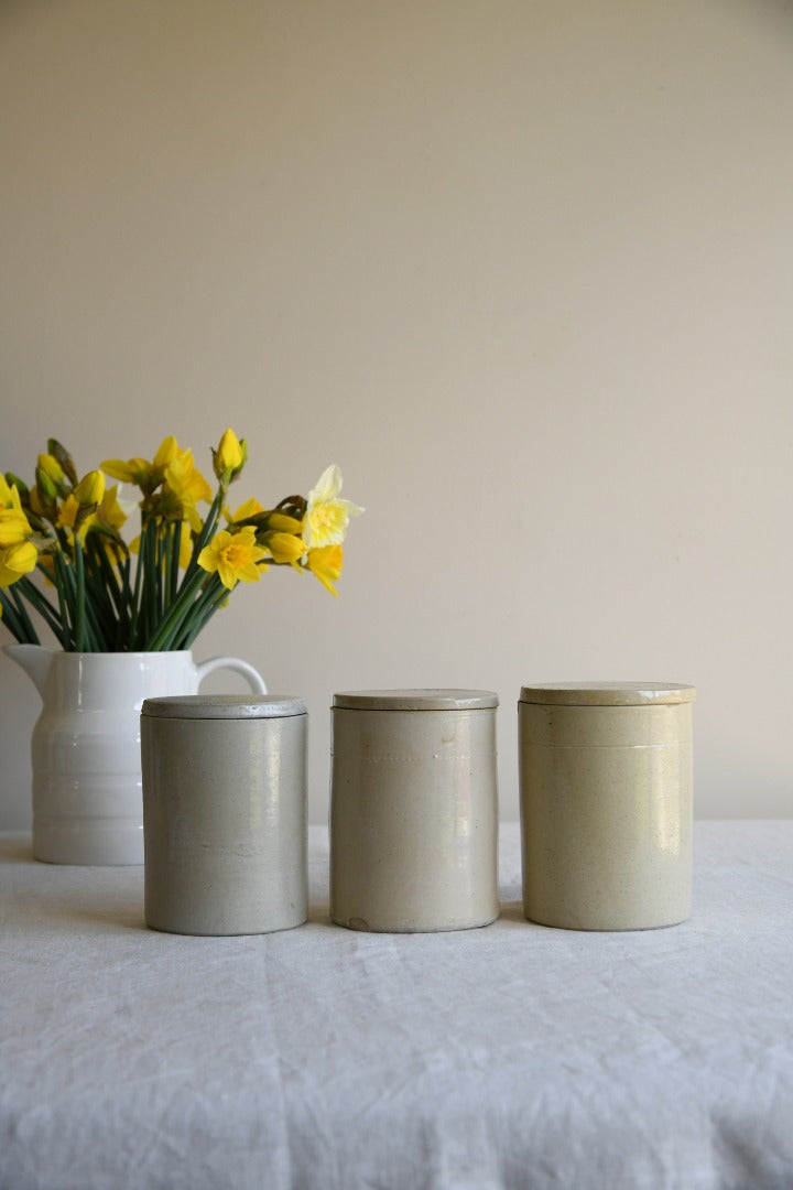 3 Vintage Lidded Stoneware Jars