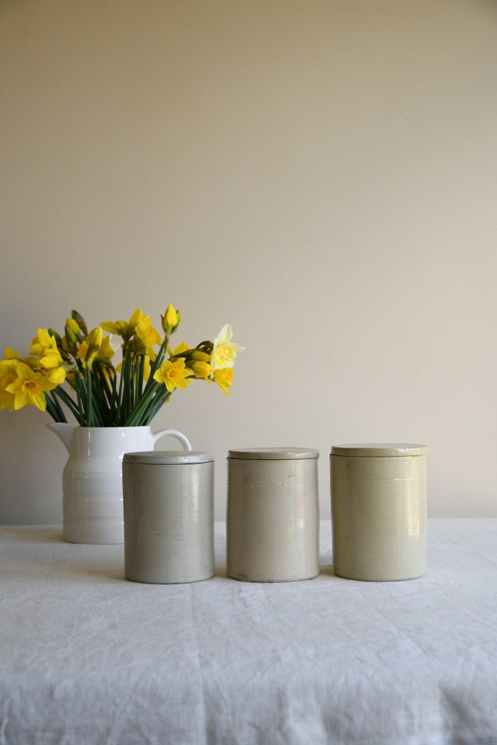 3 Vintage Lidded Stoneware Jars