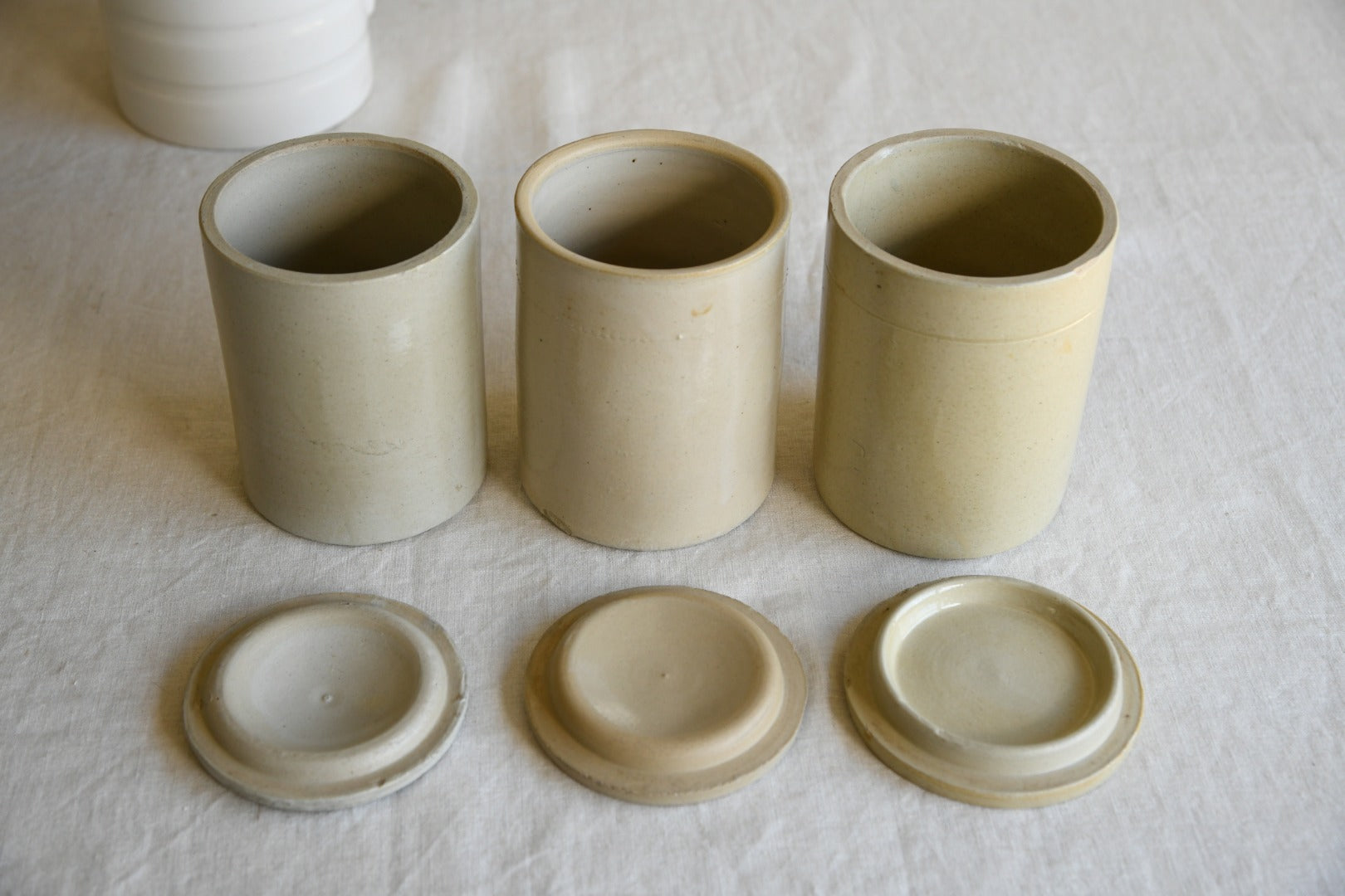 3 Vintage Lidded Stoneware Jars