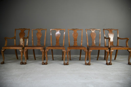 Set 6 Queen Anne Style Walnut Dining Chairs