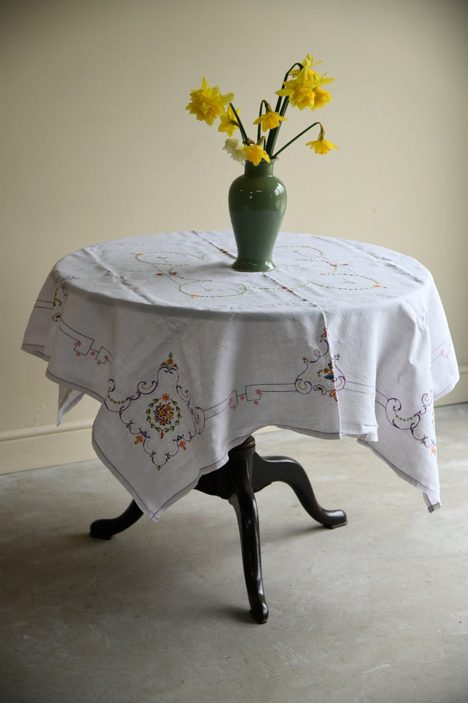 Vintage Embroidered Floral Tablecloth