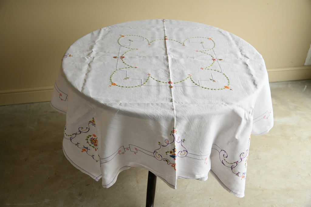 Vintage Embroidered Floral Tablecloth